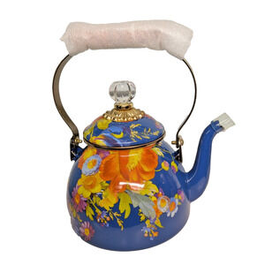 MacKenzie Childs Blue Lapis Flower Market Tea Kettle, Retired